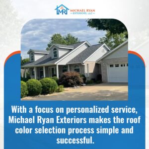 House with new grey roof installed by Michael Ryan Exteriors, emphasizing simple and successful roof color selection process.